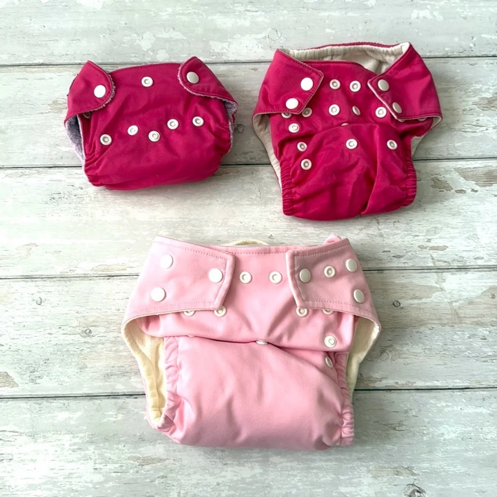 Baby Girl Pink Cloth Diaper Bundle Set of 3 Assorted Sizes Reusable Bundle